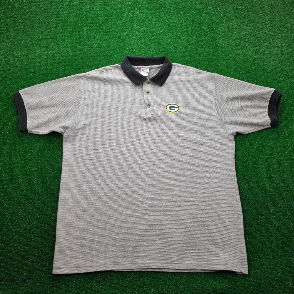 Vintage True Fan NFL Green Bay‎ Packers Jacquard Knit Polo Shirt Mens XL Gray